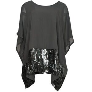 DG2 by Diane Gilman Womens Top Sz M Sequin Chiffon Poncho black